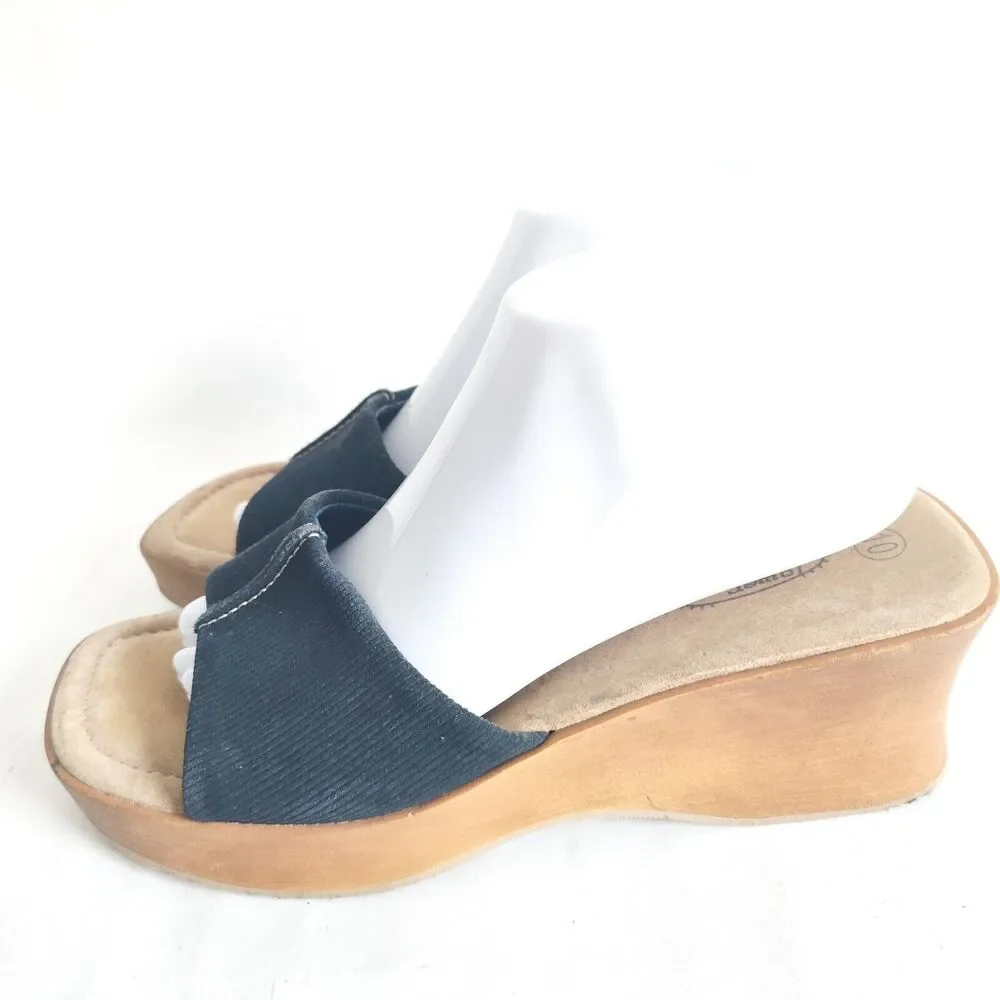 Y2K Lower East Side Vegan Blue Chunky Platform Slip On Sandals‎ Womens Size 10